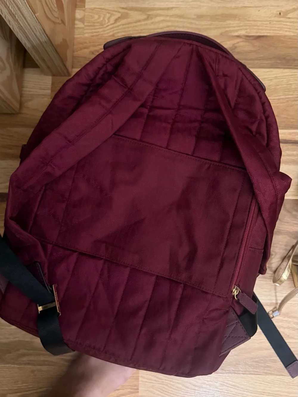 Michael Kors Burgundy Nylon Backpack with Gold Hardware